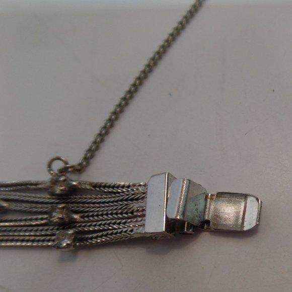 Vintage Silvertone Multi Strand Bracelet W Bling & Safety Clasp - Picture 7 of 9